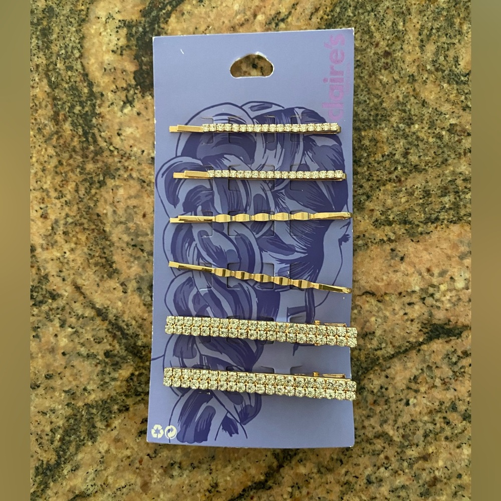 NWT Claire's 6 Piece Rhinestone Barrette Set - Silver Cubic Zirconia